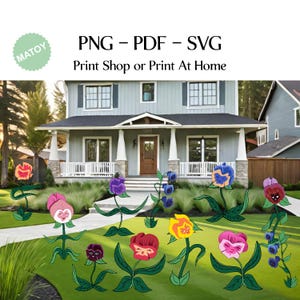 Alice in Wonderland Talking Flowers | Full Color Printable Garden & Lawn Decor | DIY Vector Templates for Wall Art and Party Props