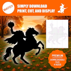 Headless Horseman Party and Wall Decor | Printable Life-Size Silhouette | Trace & Cut Pattern for Yard Art, Garden Ideas and Event Display