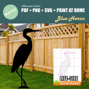 Blue Heron Animal Party and Wall Decor | Printable Life-Size Silhouette | Trace & Cut Pattern for Yard Art, Garden Ideas and Event Displays