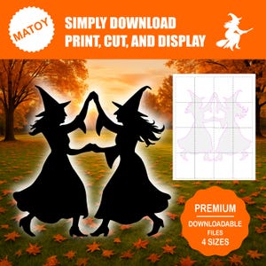 Dancing Witches Halloween Party and Wall Decor | Printable Life-Size Silhouette | Trace & Cut Pattern for Yard Art and Event Displays