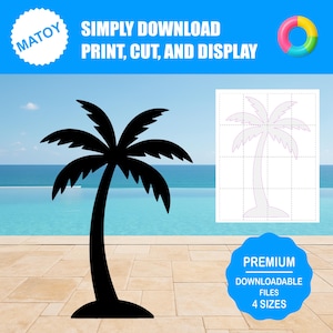 Fiesta en la piscina con palmeras y decoración de pared / Silueta imprimible a tamaño real / Patrón para trazar y cortar para arte en el jardín, ideas para jardines y exhibiciones para eventos