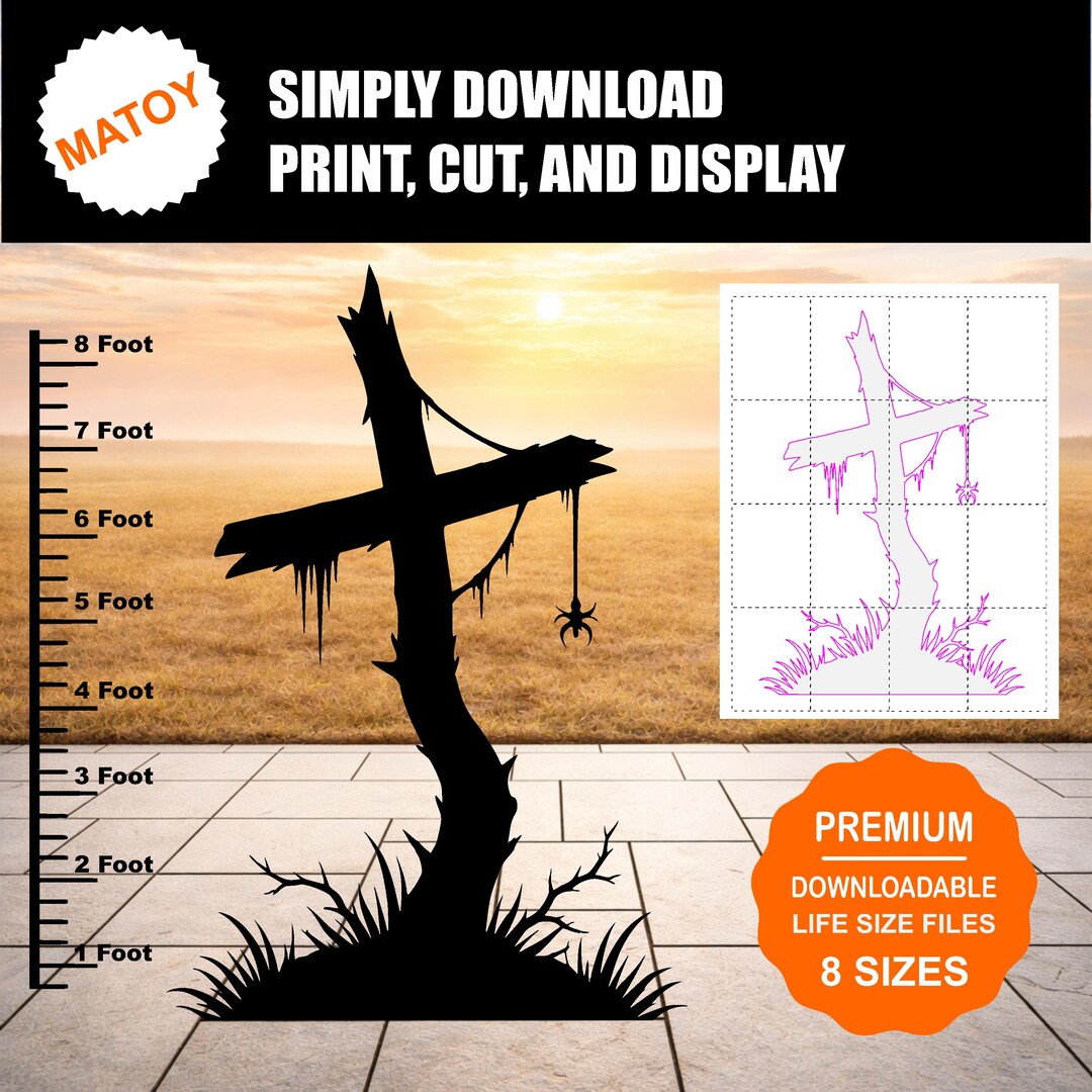 Creepy Cross Halloween Yard Art Pattern | Life-size Silhouette (digital ...