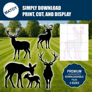 Deer Family Bundle Yard and Wall Decor | Printable Life-Size Silhouettes | Trace & Cut Pattern for Yard Art, Garden Ideas and Event Displays