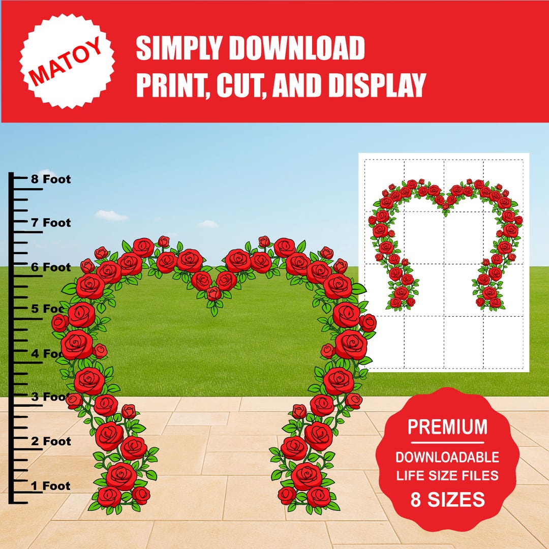 Red Roses Arch Printable Free Rose Heart Arch Printable Template | Valentine's Day Wall and Yard ...