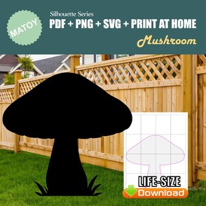 Décoration murale et fête champignon | Silhouette imprimable taille réelle | Motif de traçage et de découpe pour l'art de la cour, des idées de jardin et des présentoirs d'événements