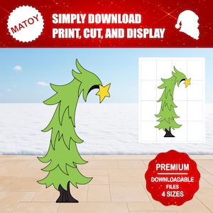 Peut inclure: Illustration d'un sapin de Noël vert avec une étoile jaune. Le texte "SIMPLY DOWNLOAD PRINT, CUT, AND DISPLAY" et "PREMIUM DOWNLOADABLE FILES 4 SIZES" est également présent.