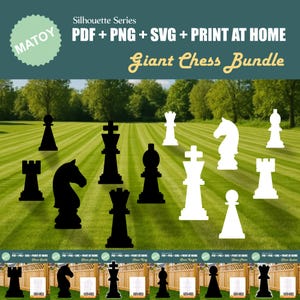 Lot de pièces d'échecs pour fête et décoration murale | Silhouette imprimable taille réelle | Motif de traçage et de découpe pour l'art de la cour, des idées de jardin et des présentoirs d'événements