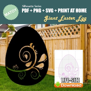 Décoration murale et fête d'oeufs de Pâques géante | Silhouette imprimable taille réelle | Motif de traçage et de découpe pour l'art de la cour, des idées de jardin et des présentoirs d'événements