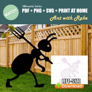 Ant with Rake Garden Party and Wall Decor | Printable Life-Size Silhouette | Trace & Cut Pattern for Yard Art Garden Ideas and Event Display