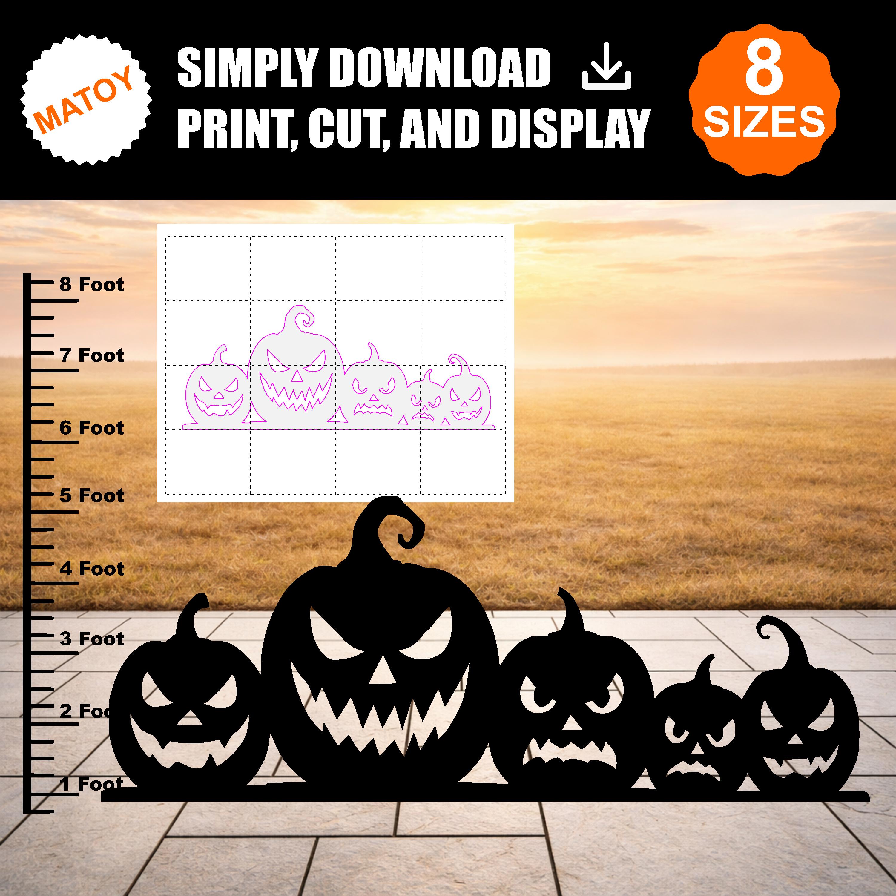 ハロウィンのかぼちゃの列のシルエットテンプレート｜印刷可能な