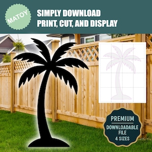 Decoración tropical de palmeras para fiestas y paredes / Silueta imprimible a tamaño real / Patrón para trazar y cortar para arte de jardín, ideas de jardinería y exhibiciones para eventos