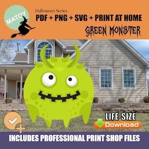 Green Monster Yard and Wall Art Pattern | Full-Color Printable Professional Files | Trace and Cut Stencil | DIY Outdoor Woodworking Decor