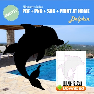 Dolphin Pool Party and Wall Decor | Printable Life-Size Silhouette | Trace & Cut Pattern for Yard Art, Garden Ideas and Event Displays
