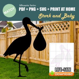 Stork Baby Shower Party and Wall Decor | Printable Life-Size Silhouette | Trace & Cut Pattern for Yard Art, Garden Ideas and Event Displays