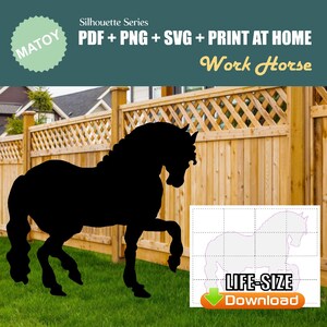 Patrón de arte de jardín Workhorse / Plantilla de silueta para trazar y cortar / Decoración de carpintería para exteriores DIY / Plantillas de jardín de tamaño natural imprimibles