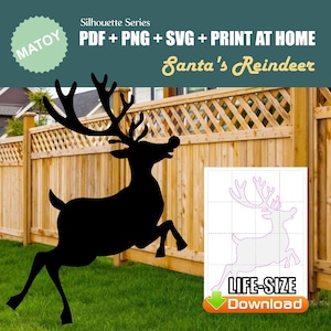 Reindeer Christmas Party and Wall Decor | Printable Life-Size Silhouette | Trace & Cut Pattern for Yard Art, Garden Ideas and Event Displays