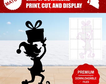 Elf Holding Present Silhouette Template | Christmas Yard Art (Digital Download)