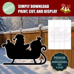 Santa&#39;s Schlitten Weihnachtsfeier und Wanddekoration | Druckbare Lebensgroße Silhouette | Trace & Cut Muster für Yard Art und Event Display