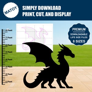 Silueta de dragón imprimible/Patrón de arte para jardín en tamaño real (descarga digital)