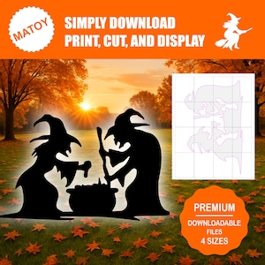 Witch Brew Halloween Party and Wall Decor | Printable Life-Size Silhouette | Trace & Cut Pattern for Yard Art, Garden Ideas - Event Display