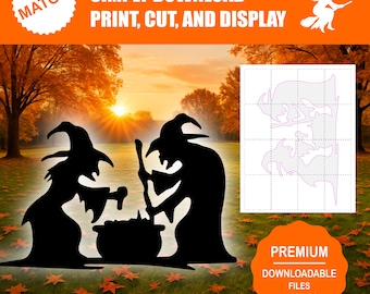 Molde de Silhueta de Caldeirão de Bruxa | Decoração de Jardim para o Halloween (Download Digital)