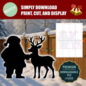 Santa and Deer Christmas Party and Wall Decor | Printable Life-Size Silhouette | Trace & Cut Pattern for Yard Art and Event Display
