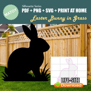 Décoration murale et fête de lapin de Pâques | Silhouette imprimable taille réelle | Motif de traçage et de découpe pour l'art de la cour, des idées de jardin et des présentoirs d'événements