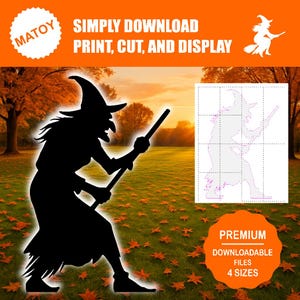Evil Witch Halloween Party and Wall Decor | Printable Life-Size Silhouette | Trace & Cut Pattern for Yard Art, Garden Ideas an Event Display