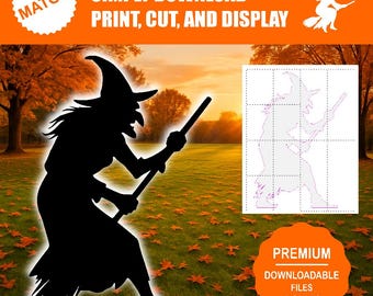 Witch Silhouette Printable | Halloween Party Decor, Yard Art (Digital Download)