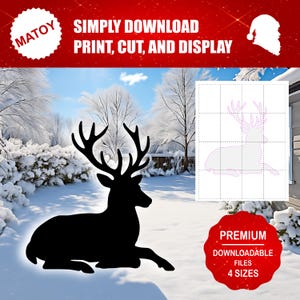 Reindeer Resting Christmas Party and Wall Decor | Printable Life-Size Silhouette | Trace & Cut Pattern for Yard Art and Event Displays