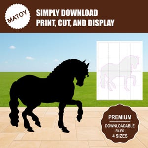 Werkpaard boerderijfeest en muurdecoratie | Afdrukbaar levensgroot silhouet | Traceer- en snijpatroon voor tuinkunst, tuinideeën en evenementendisplays