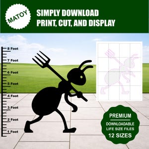 Ant with Rake Silhouette Template | Garden and nature-themed décor (Digital Download)