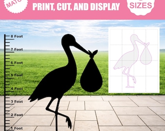 Sagoma di cicogna con neonato / Decorazione per baby shower (download digitale)
