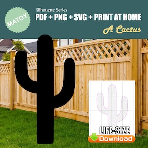Patrón de cactus para jardín / Plantilla de silueta para trazar y cortar / Decoración de carpintería para exteriores / Plantillas imprimibles de tamaño real para jardín / El más vendido
