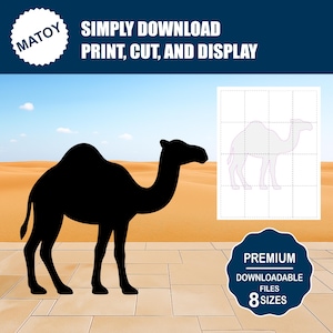 ラクダの砂漠シルエットテンプレート | 印刷可能な実物大のトレース＆カットパターン | 壁と庭のアート