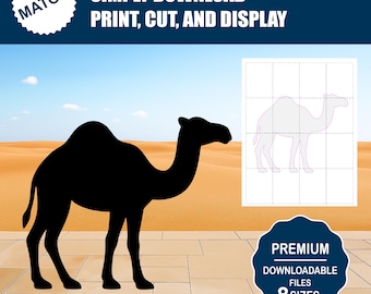 Plantilla de silueta de camello en el desierto / Patrón imprimible de tamaño real para calcar y cortar / Arte para pared y jardín
