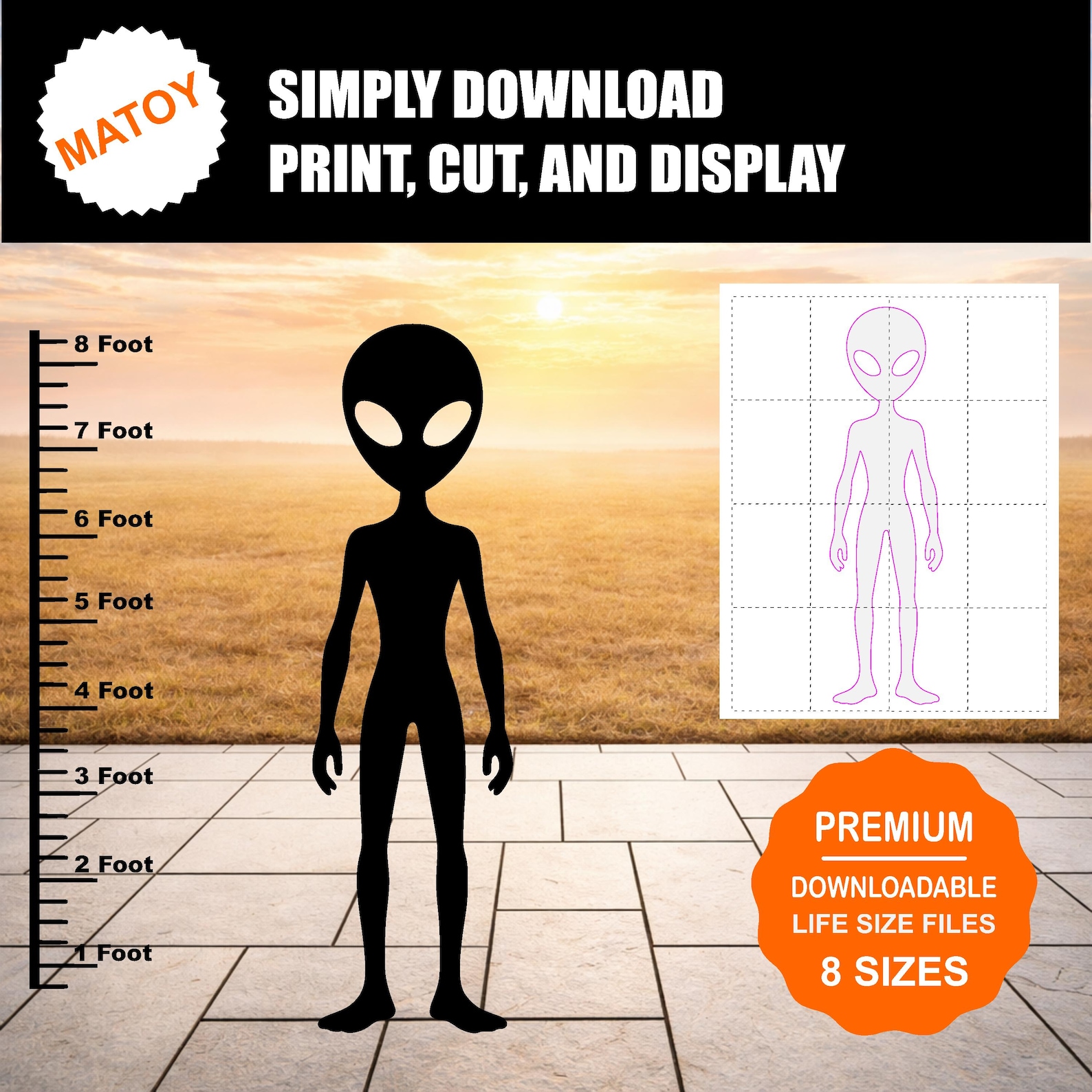 Classic Alien Silhouette Template | Life-size Printable Cutout (digital ...