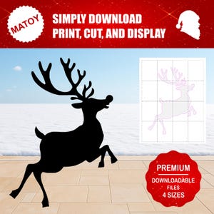 Reindeer Christmas Party and Wall Decor | Printable Life-Size Silhouette | Trace & Cut Pattern for Yard Art, Garden Ideas and Event Displays