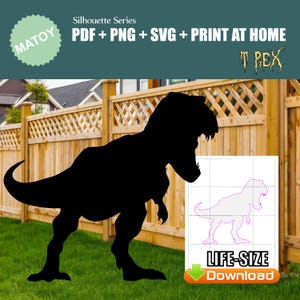 Festa e decoração de parede com dinossauro T-Rex | Silhueta em tamanho real para impressão | Molde para traçar e cortar para decoração de jardim, ideias para jardim e eventos