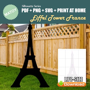 Décoration murale et fête Tour Eiffel Paris | Silhouette imprimable taille réelle | Motif de traçage et de découpe pour l'art de la cour, des idées de jardin et des présentoirs d'événements