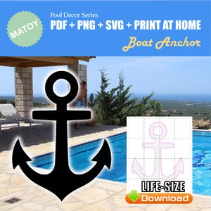 Décoration murale et fête de piscine avec ancre de bateau | Silhouette imprimable taille réelle | Motif de traçage et de découpe pour l'art de la cour, des idées de jardin et des présentoirs d'événements