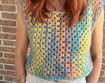 READY TO SHIP Boxy Granny Stitch Crochet Vest