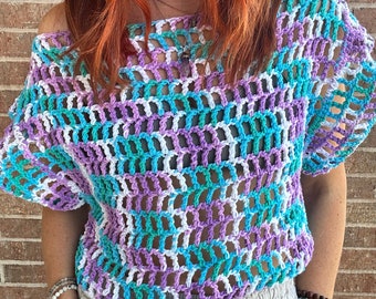 READY TO SHIP Mesh Crochet Crop Top Size L