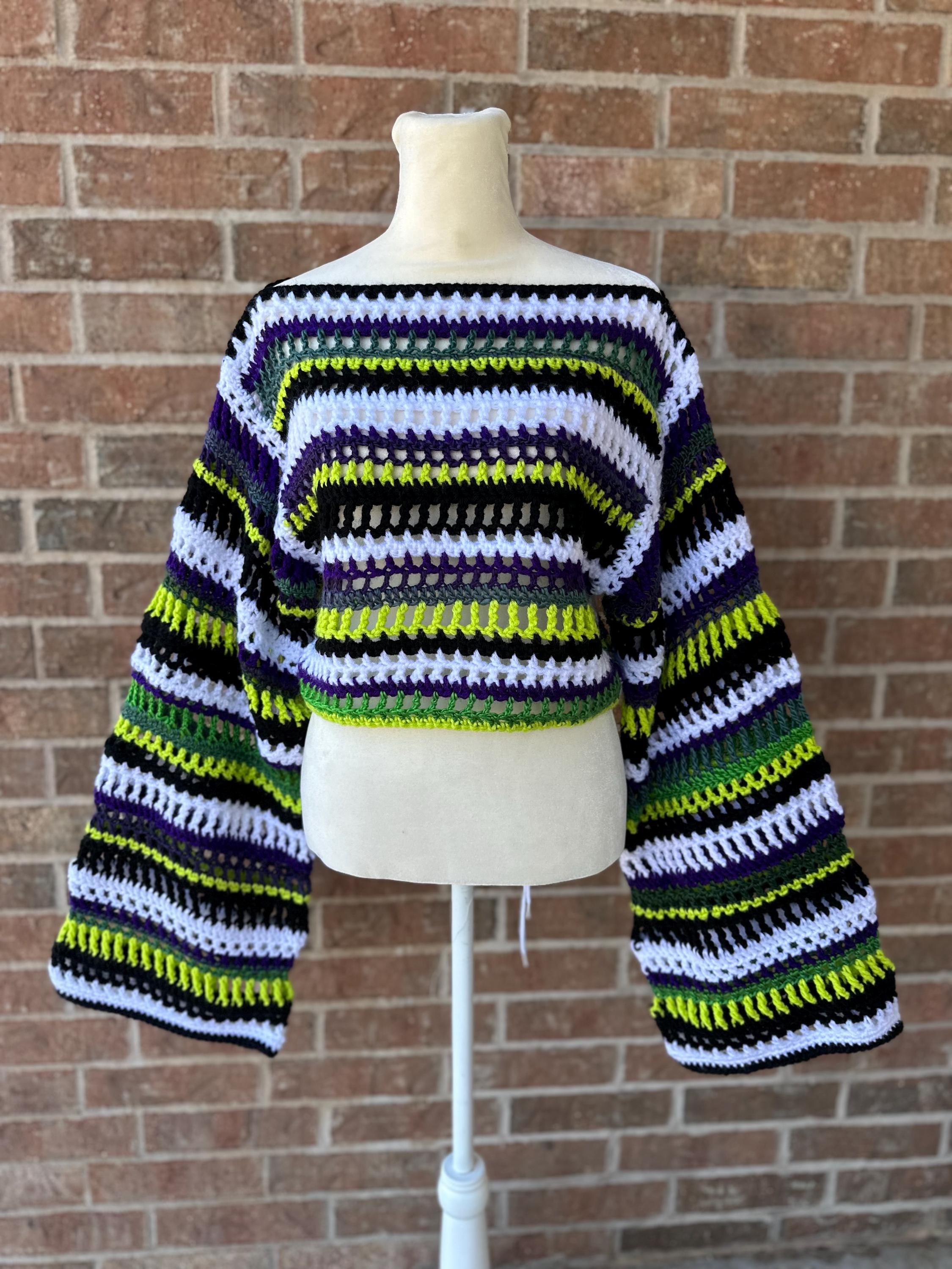 READY TO SHIP Beetlejuice Inspired Cropped Crochet Sweater M/L