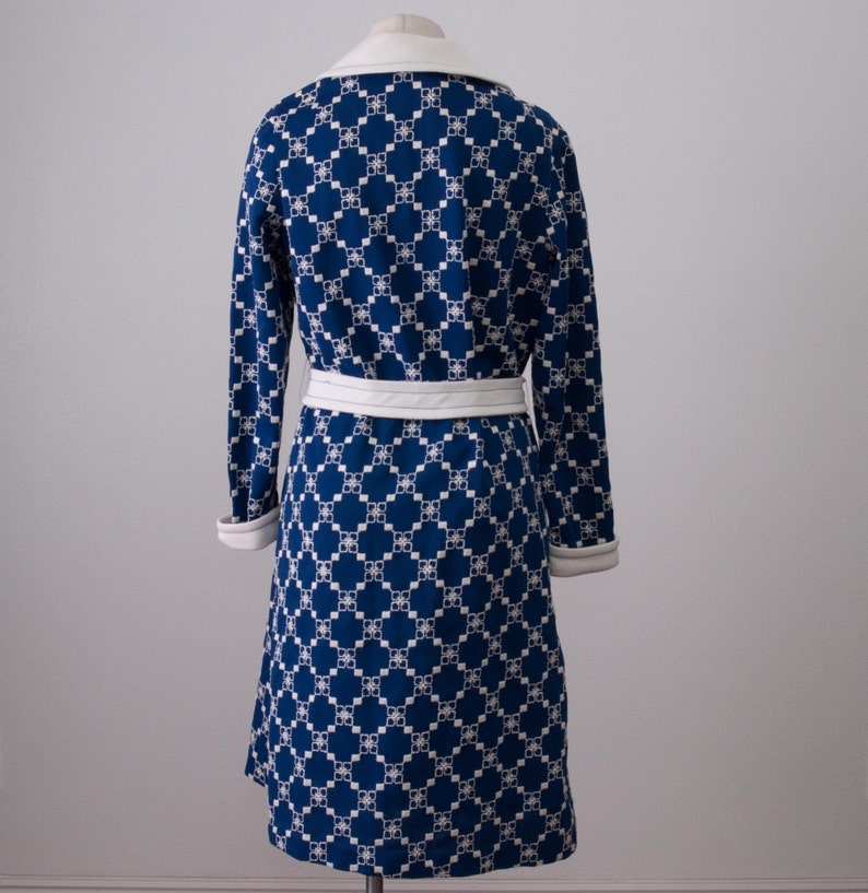 Vintage Geometric Blue and White Dress Coat image 4