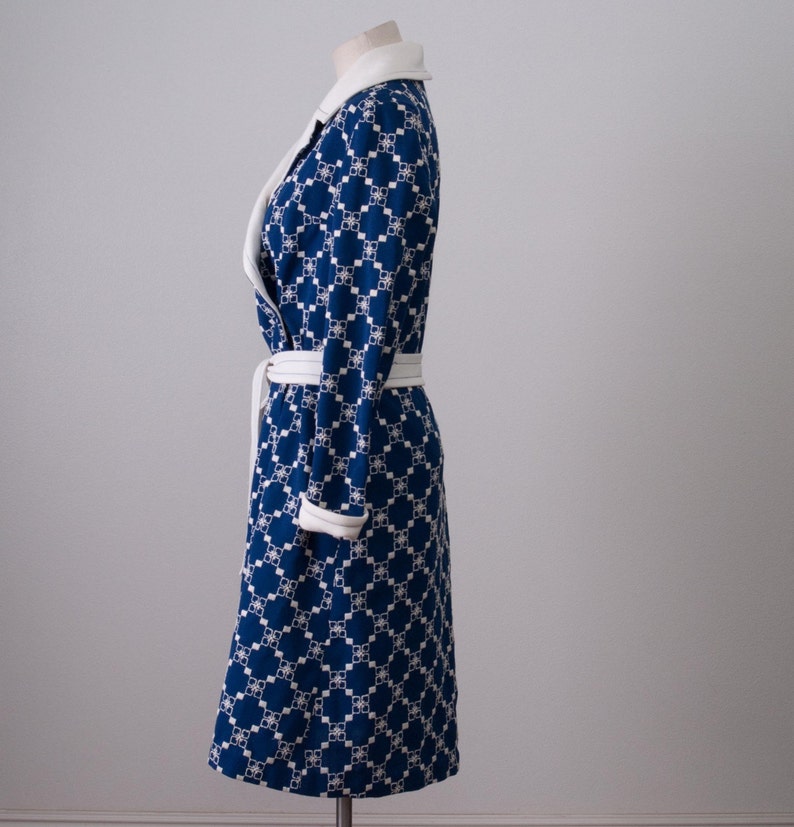 Vintage Geometric Blue and White Dress Coat image 3