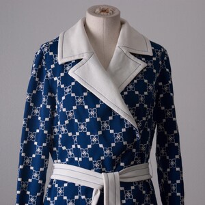 Vintage Geometric Blue and White Dress Coat image 2