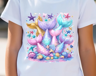 Mermaid Tails Shirt PNG, Girl Shirt Design, Sublimation Design, Instant Download png, Mermaid Lover Gift, Kid Tshirt Design, Toddler tee png