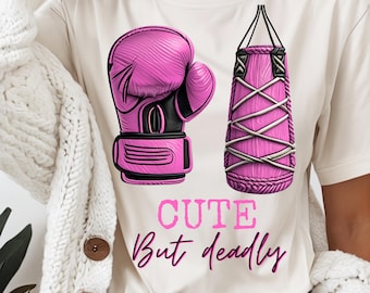PNG lindo pero mortal, PNG de boxeo, diseño de sublimación, camiseta de kickboxing, camiseta de boxeo, regalo para amantes del boxeo