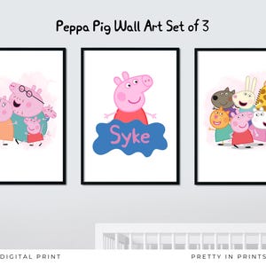 Arte de pared personalizado para la familia y los amigos del dormitorio de Peppa Pig / Juego de 3 / Peppa Pig